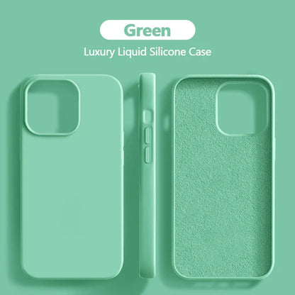 Original For iPhone 15 14 13 12 11 Pro Max Mini Case Liquid Silicone Soft Cover XR X XS 8 Plus Shockproof Protective Phone Cases