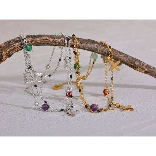 Yhpup Colorful Natural Stone Bead Flower Chain Stainless Steel Beach Anklet for Women Exquisite Summer Jewelry Bijoux Femme