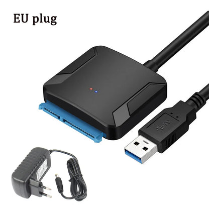 USB 3.0 to SATA Cable SATA III Hard Drive Adapter Converter for 2.5" 3.5" SSD HDD Hard Drive Disk with 12V/2A Power Adapter
