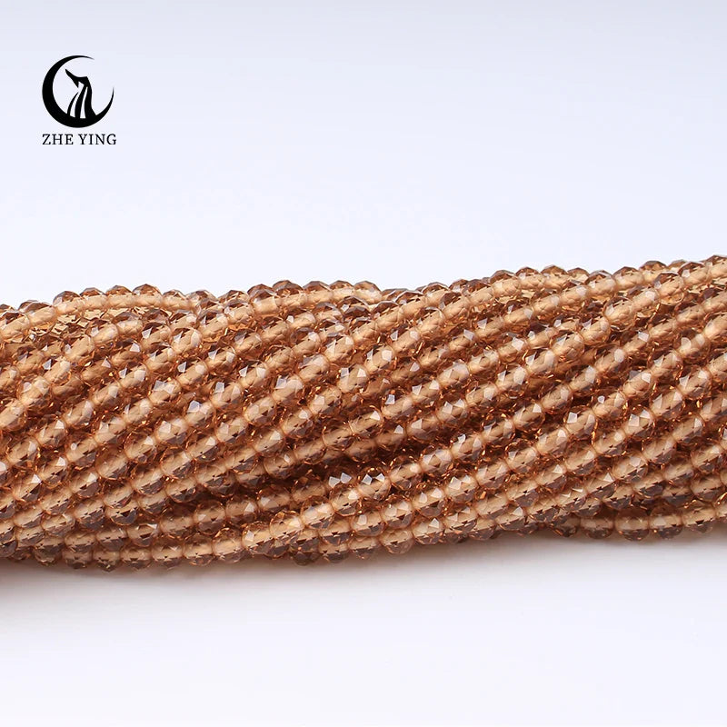 Zhe Ying 10strands/lot Tea Color Glass Beads Hydro Round Micro Faceted Crystal Loose Beads for Bracelet Necklace Accessories