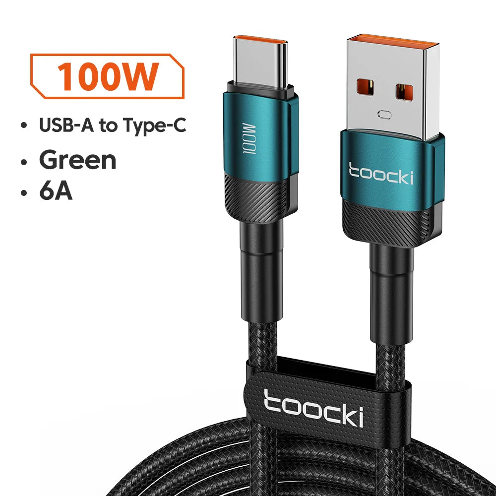Toocki USB Type C Cable 100W Fast Charging 6A Type C Cable for Xiaomi Huawei P30 P40 Samsung POCO Realme Oneplus Data Wire