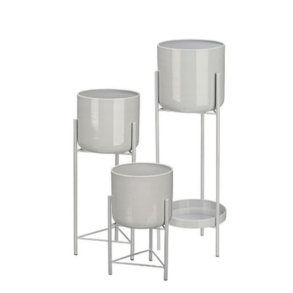 Set of Planters Gift Decor Grey Iron 3 Pieces (2 Units)