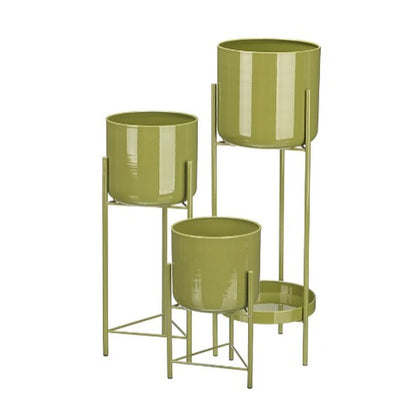 Set of Planters Gift Decor Green Iron 3 Pieces (2 Units)