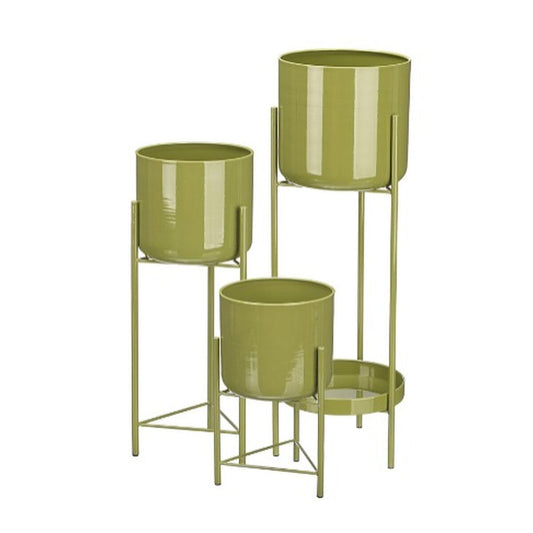 Set of Planters Gift Decor Green Iron 3 Pieces (2 Units)