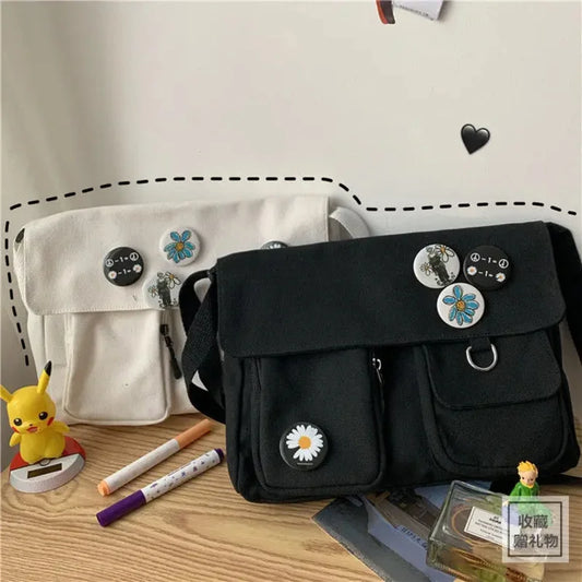Ladies' Cute and Versatile Canvas Youth Fashion Shoulder Bag Student Large Capacity Crossbody Bag