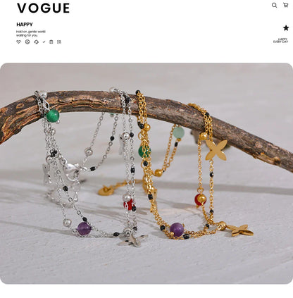Yhpup Colorful Natural Stone Bead Flower Chain Stainless Steel Beach Anklet for Women Exquisite Summer Jewelry Bijoux Femme