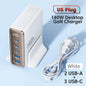 Chargeur USB Toocki 140W GaN 5-en-1 de bureau à charge rapide Type C avec affichage LED pour iPhone Xiaomi Smartphone Ordinateur portable