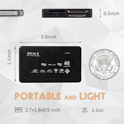 All In One Memory Card Reader USB External Cardreader SD SDHC Mini Micro M2 MMC XD CF Reader  For MP3, Digital Camera