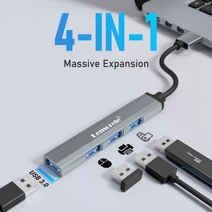Lemorele Adaptateur USB OTG 4 ports 120 cm Adaptateur multi-répartiteur USB A 3.0 Accessoires pour ordinateur portable Xiaomi Lenovo Macbook Pro