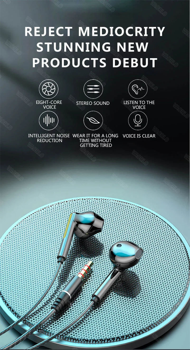 VAORLO 3.5mm/Type-C Wired Headphones Heavy Bass In Ear Earphone With Mic USB C Stereo Earbuds Gaming Headset For Samsung iPhone