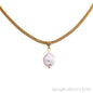 Yhpup Tarnish Free Natural Pearl Beads Chic Exquisite Necklace Thin Chain Stainless Steel Minimalist Charm Collar Jewelry Women