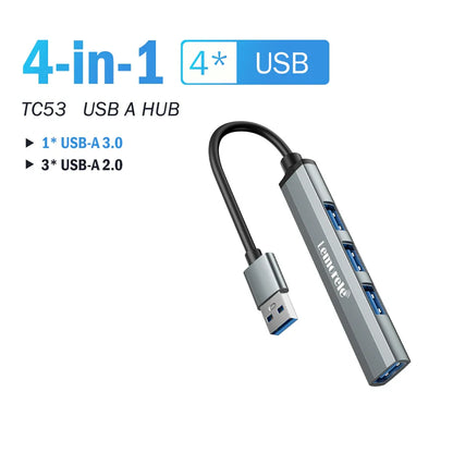 Lemorele Adaptateur USB OTG 4 ports 120 cm Adaptateur multi-répartiteur USB A 3.0 Accessoires pour ordinateur portable Xiaomi Lenovo Macbook Pro