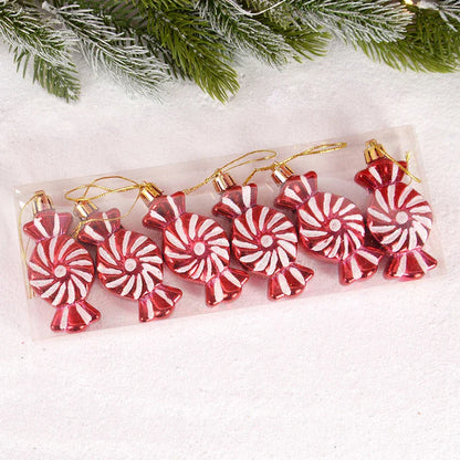 6pcs/box Christmas Tree Pendant Red Star Candy Snowflake Xmas Ball Ornament New Year 2025 Home Decoration Noel Gift Navidad 2024