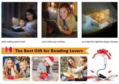 7 LED Book Light USB Rechargeable Reading Light 3-Level Warm Cool White Daylight Portable Flexible Easy Clip Night Reading Lamp