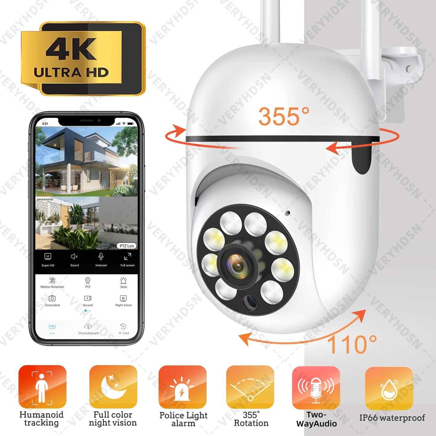 8MP Wireless Security Surveillance PTZ Camera Wifi IP Outdoor 4X Zoom Cameras AI Human Tracking Two-way Audio HD Night Color Cam