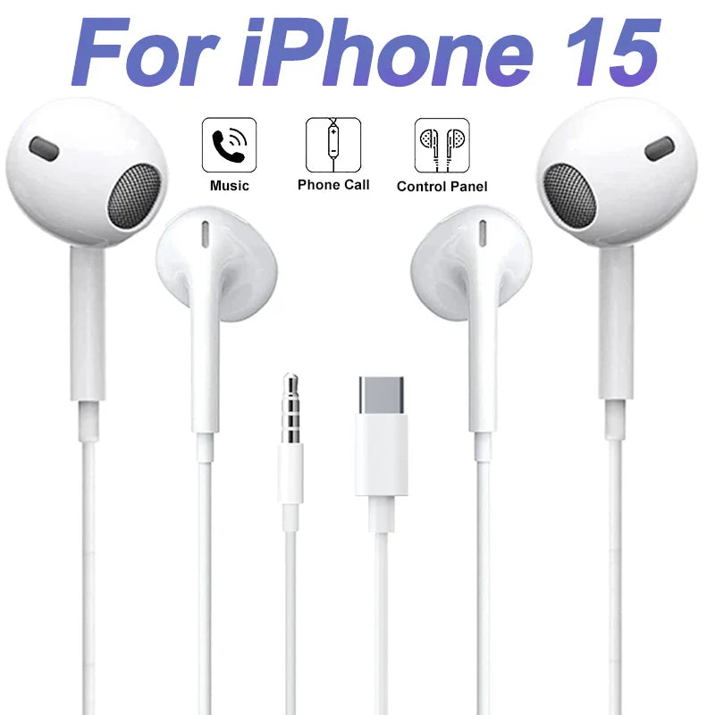 Type C Wired Earphones For Apple iPhone 15 Pro Max In-Ear With Microphone For Sumsung Onepuls Xiaomi Redmi Huawei USB C Earpbuds