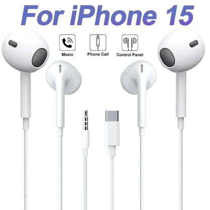 Type C Wired Earphones For Apple iPhone 15 Pro Max In-Ear With Microphone For Sumsung Onepuls Xiaomi Redmi Huawei USB C Earpbuds