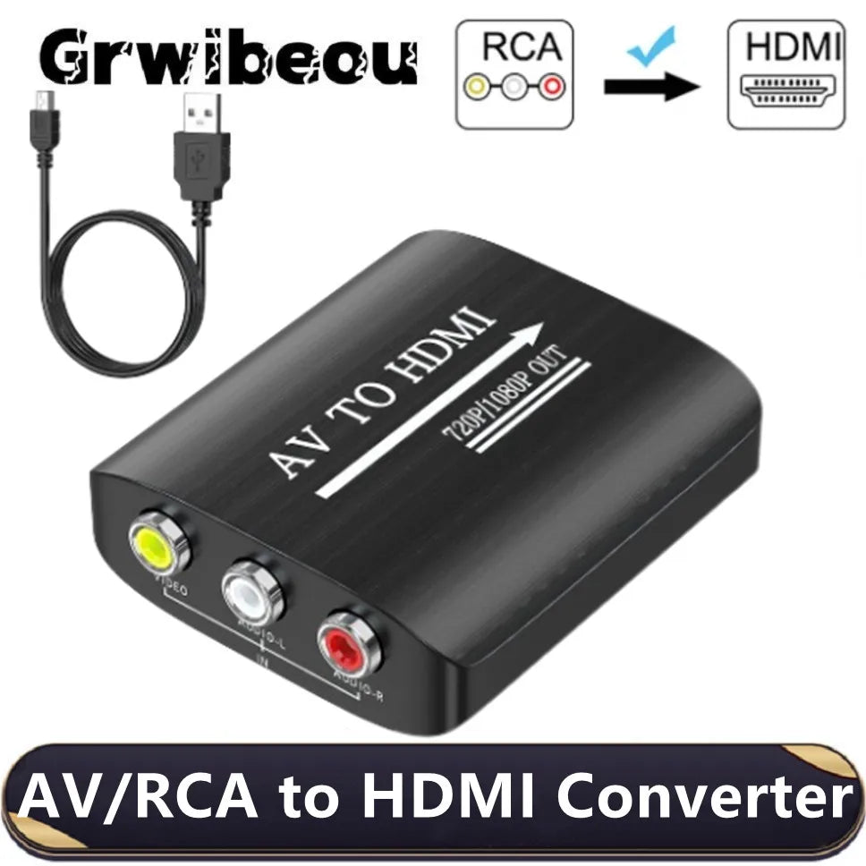 Convertisseur adaptateur composite AV vers HDMI RCA vers HDMI HD 1080P avec câble USB Adaptateur AV CVBS pour N64 Wii PS1/2/3 Xbox One SNES, etc.