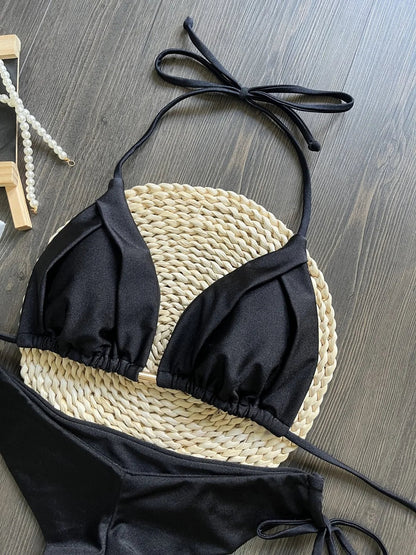 2025 New Sexy Triangle Bathing Suit for Women Brazilian Bikinis Halter Swimwear Push Up Swimsuit Metal Chain Beach Bikini Set
