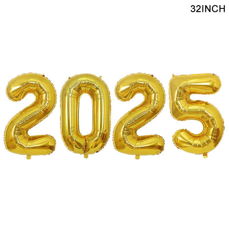 2025 Crown Number Foil Balloons Happy New Year Eve Party Decoration Photo Booth Props Supplies Christmas Home Decor Navidad 2024