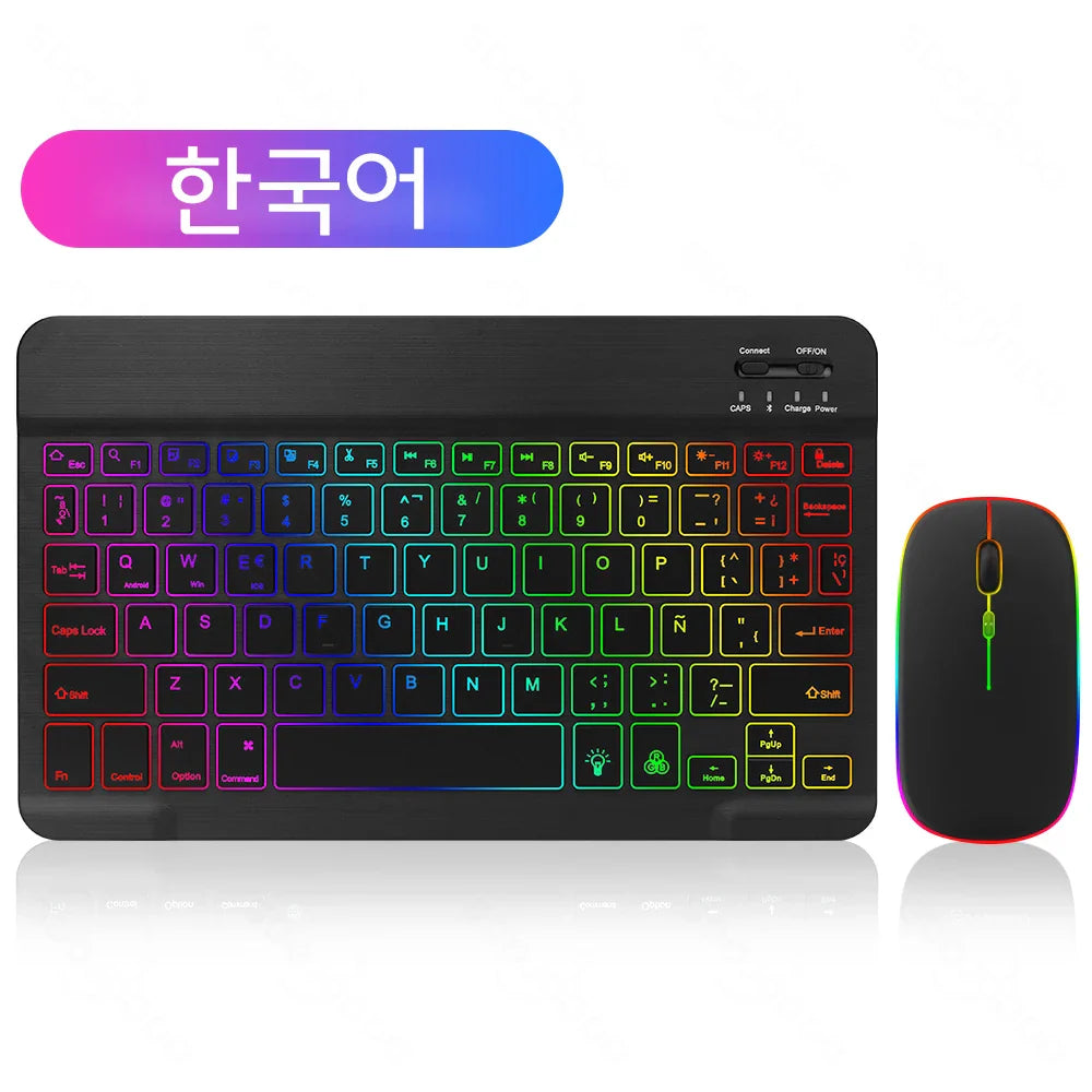EMTRA Clavier et souris Bluetooth rétroéclairés pour iOS, Android, Windows, iPad, clavier portugais, clavier espagnol