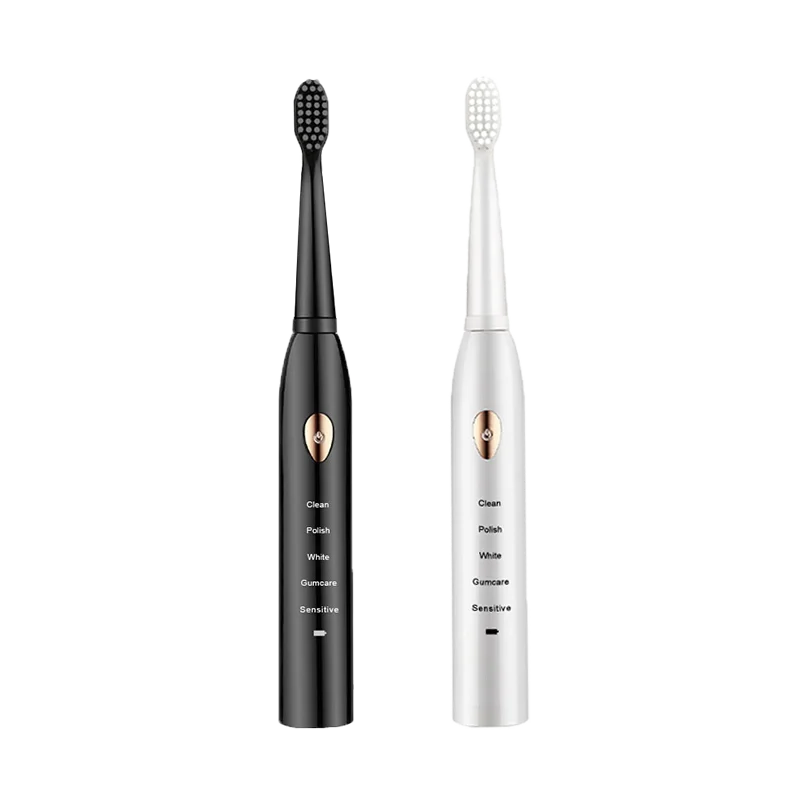 Jianpai Brosse à dents électrique acoustique classique noire et blanche pour adulte, 5 modes, chargement USB, étanche IPX7, électrique acoustique