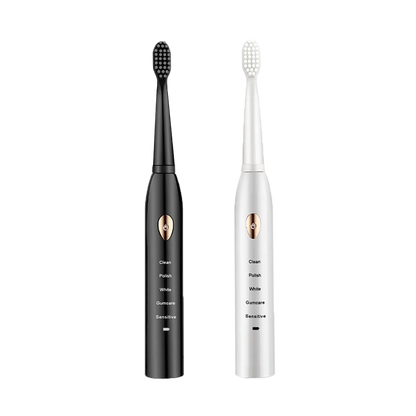 Jianpai Brosse à dents électrique acoustique classique noire et blanche pour adulte, 5 modes, chargement USB, étanche IPX7, électrique acoustique