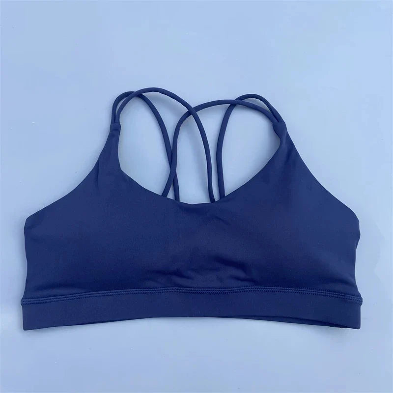 Soutien-gorge de sport uni doux haute résistance pour femme – Haut de sport serré pour entraînement complet, gym, yoga, sous-vêtement serré avec coussinet de poitrine