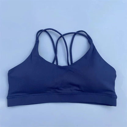 Soutien-gorge de sport uni doux haute résistance pour femme – Haut de sport serré pour entraînement complet, gym, yoga, sous-vêtement serré avec coussinet de poitrine