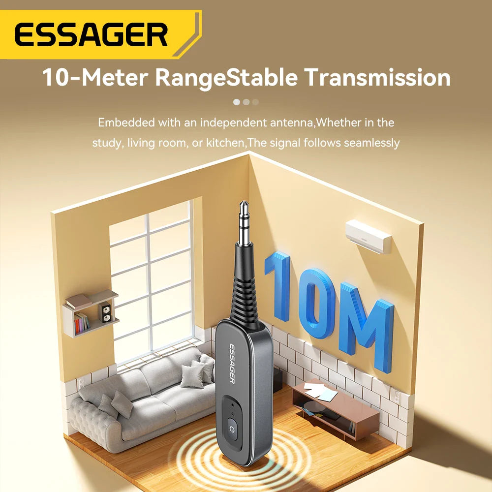 Essager Récepteur/émetteur audio Bluetooth 2 en 1 Adaptateur audio Bluetooth 5.1 sans fil 3,5 mm AUX stéréo pour écouteurs TV Voiture