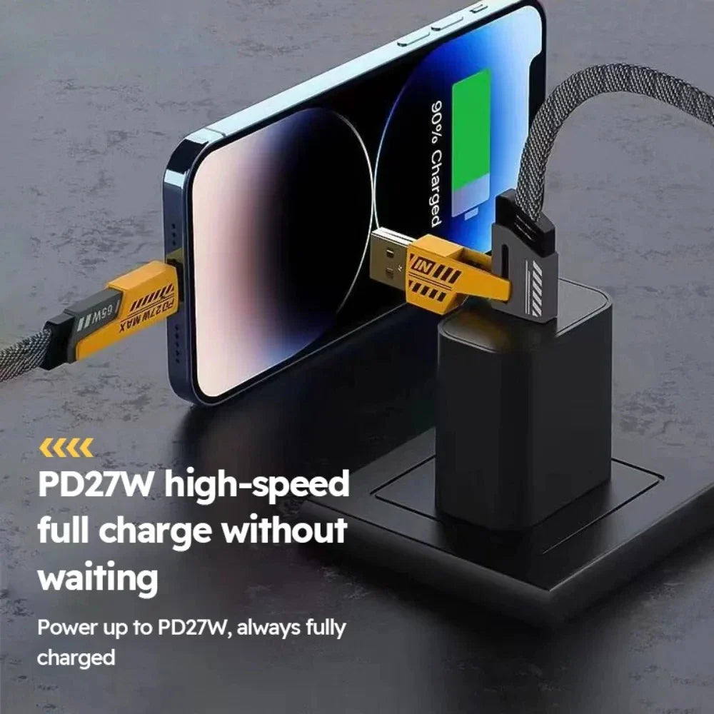 4-in-1 USB C Charging Cable TypeC Lightning Connector Nylon Braided PD 65W 27W Fast Charging for iPhone Samsung Xiaomi Android