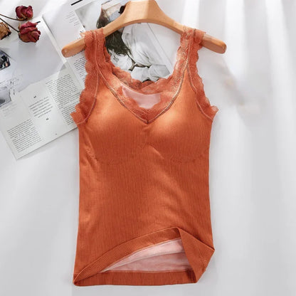 40-90 Kg Plus Size Thermal Underwear Female Velvet Lace V-neck Sexy Slim Warm Vest Camisole Cotton Tank Tops термобелье женское