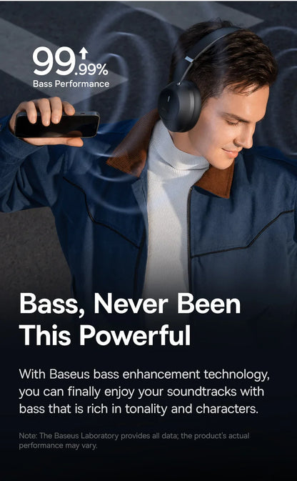 Casque Bluetooth sans fil Baseus Bass 30 Max – Bluetooth 5.3 – Écouteurs supra-auriculaires à diaphragme de 40 mm avec basses renforcées et latence ultra-faible – Autonomie 50h
