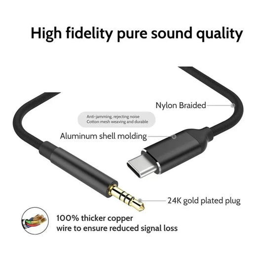 NNBILI Usb Type C To 3.5mm Aux Audio Cable Headset Speaker Headphone Jack Adapter Car Aux for Samsung S20 S21 PIus Ultra Tab S7