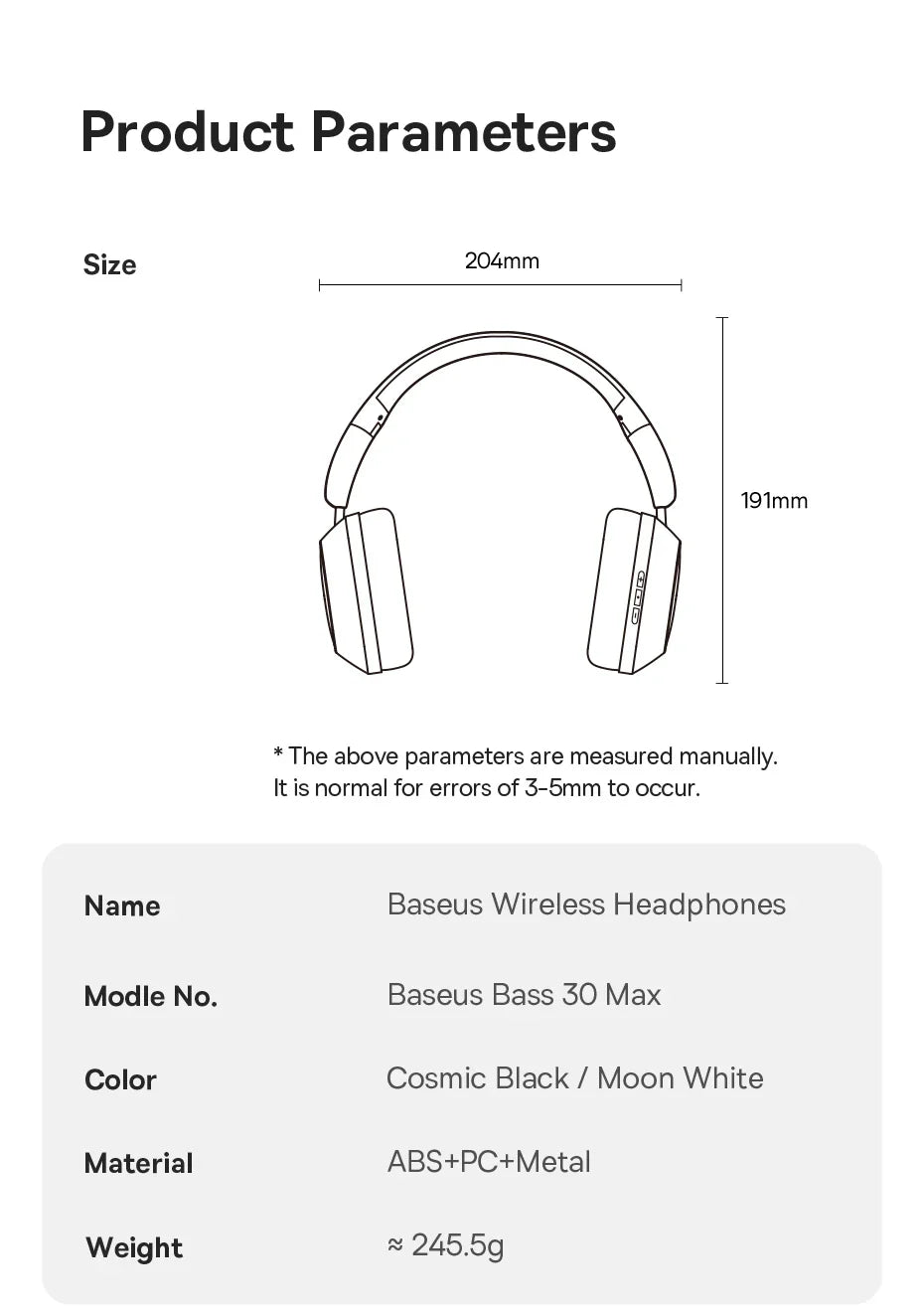 Casque Bluetooth sans fil Baseus Bass 30 Max – Bluetooth 5.3 – Écouteurs supra-auriculaires à diaphragme de 40 mm avec basses renforcées et latence ultra-faible – Autonomie 50h