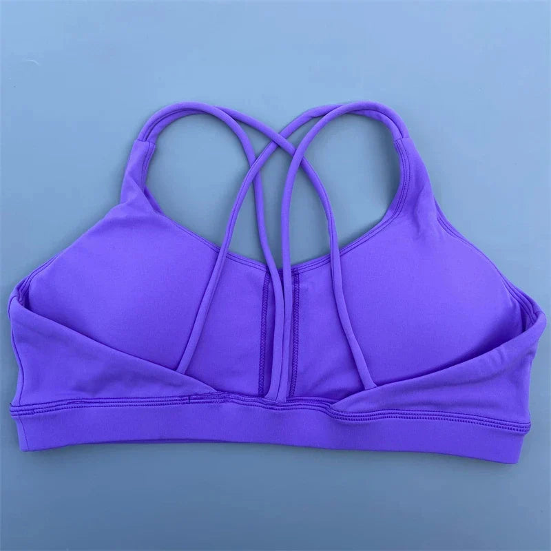 Soutien-gorge de sport uni doux haute résistance pour femme – Haut de sport serré pour entraînement complet, gym, yoga, sous-vêtement serré avec coussinet de poitrine
