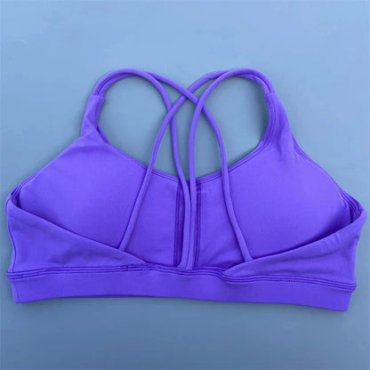 Soutien-gorge de sport uni doux haute résistance pour femme – Haut de sport serré pour entraînement complet, gym, yoga, sous-vêtement serré avec coussinet de poitrine