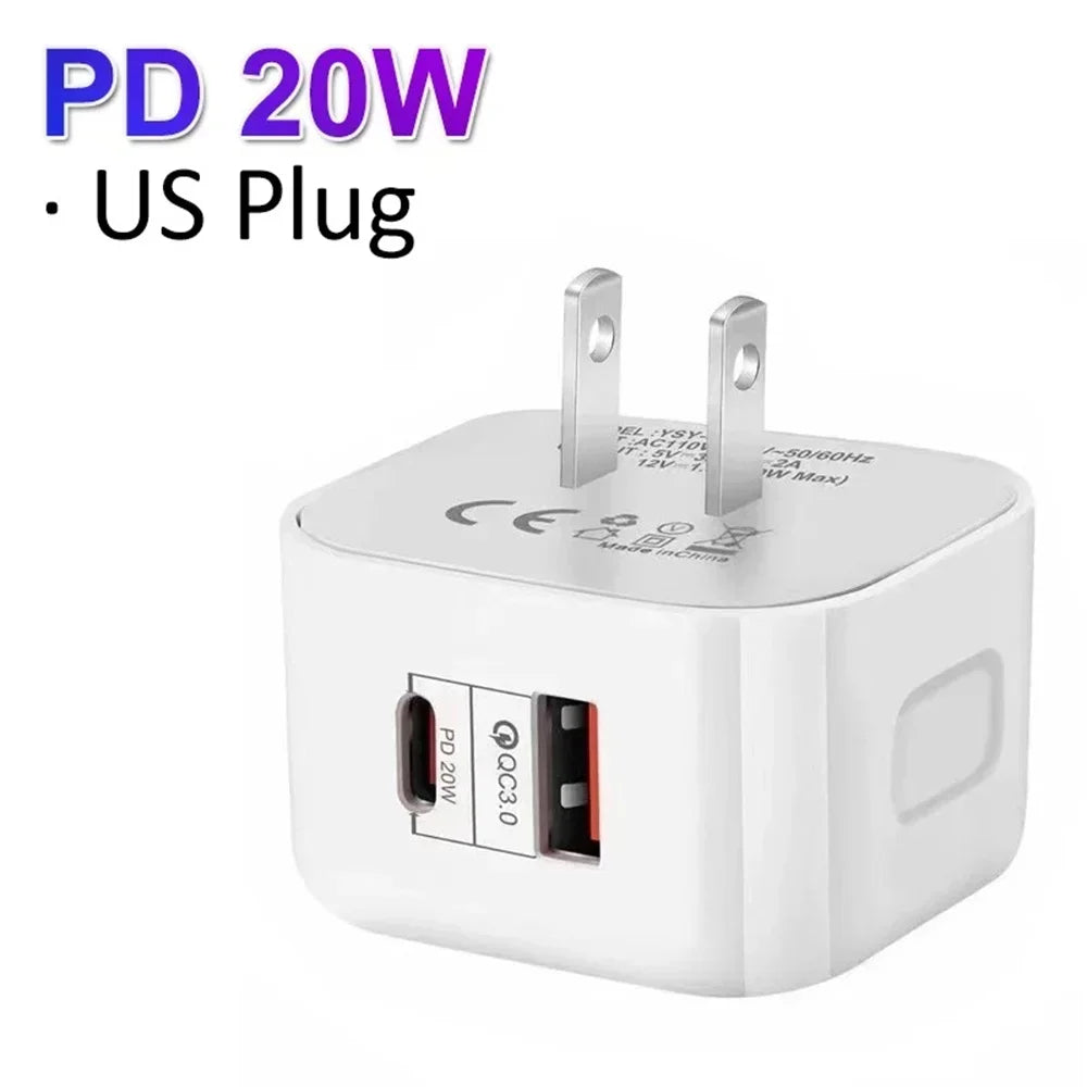 EU US UK 20W Dual Ports Type c USB C PD Wall Charger Fast Quick Charging Power Adapters For IPhone 11 12 13 14 15 Samsung htc lg