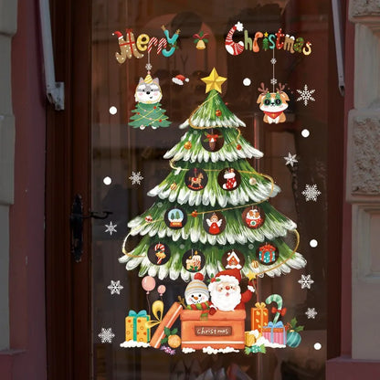 2024 Christmas Window Stickers Santa Claus Xmas Tree Cartoon Glass Decal Merry Christmas New Year Holiday Decorations for Home