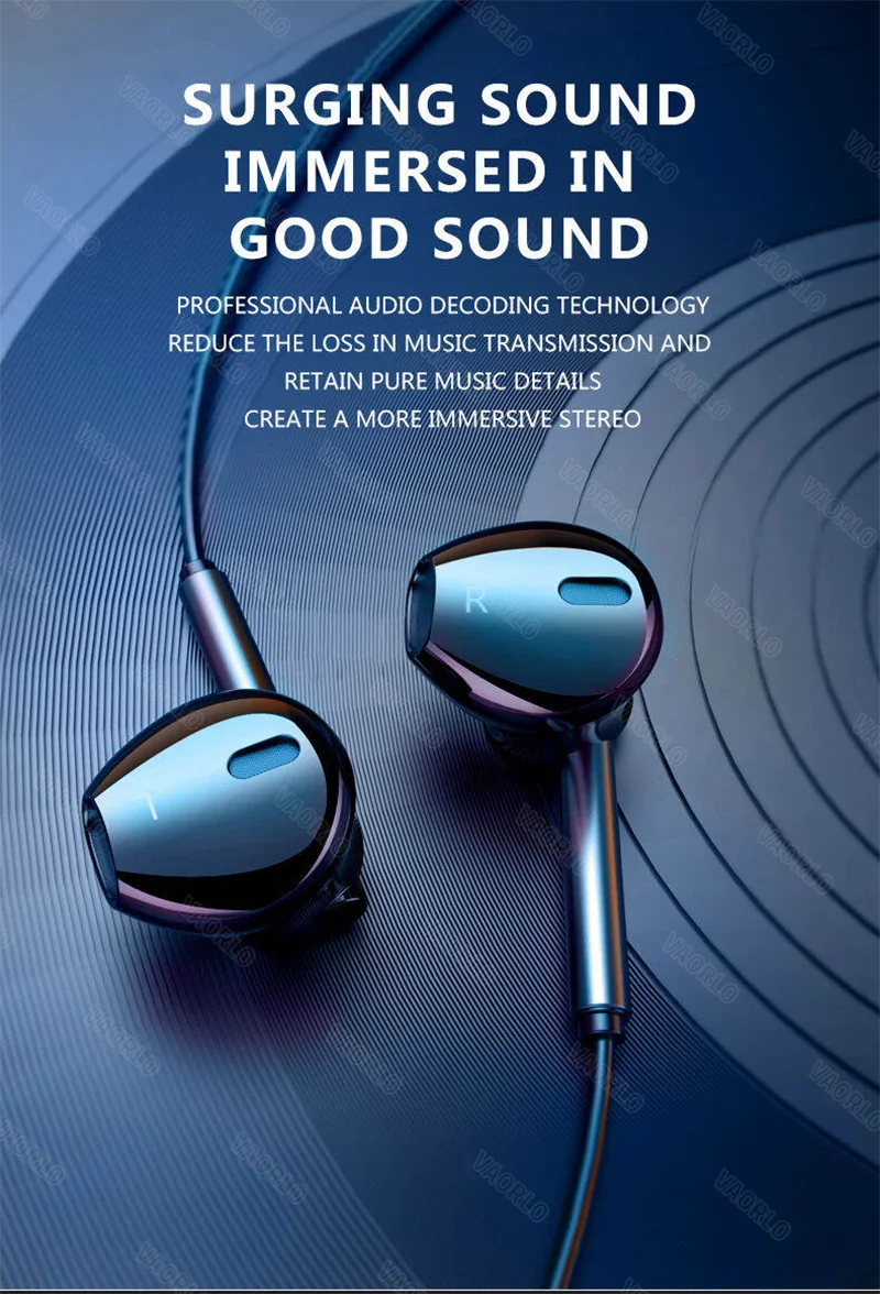 VAORLO 3.5mm/Type-C Wired Headphones Heavy Bass In Ear Earphone With Mic USB C Stereo Earbuds Gaming Headset For Samsung iPhone