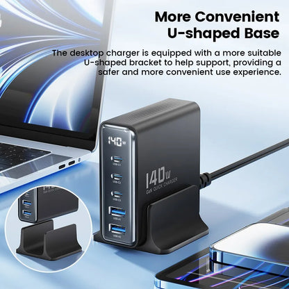 Chargeur USB Toocki 140W GaN 5-en-1 de bureau à charge rapide Type C avec affichage LED pour iPhone Xiaomi Smartphone Ordinateur portable