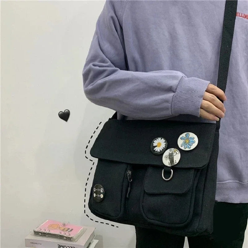 Ladies' Cute and Versatile Canvas Youth Fashion Shoulder Bag Student Large Capacity Crossbody Bag