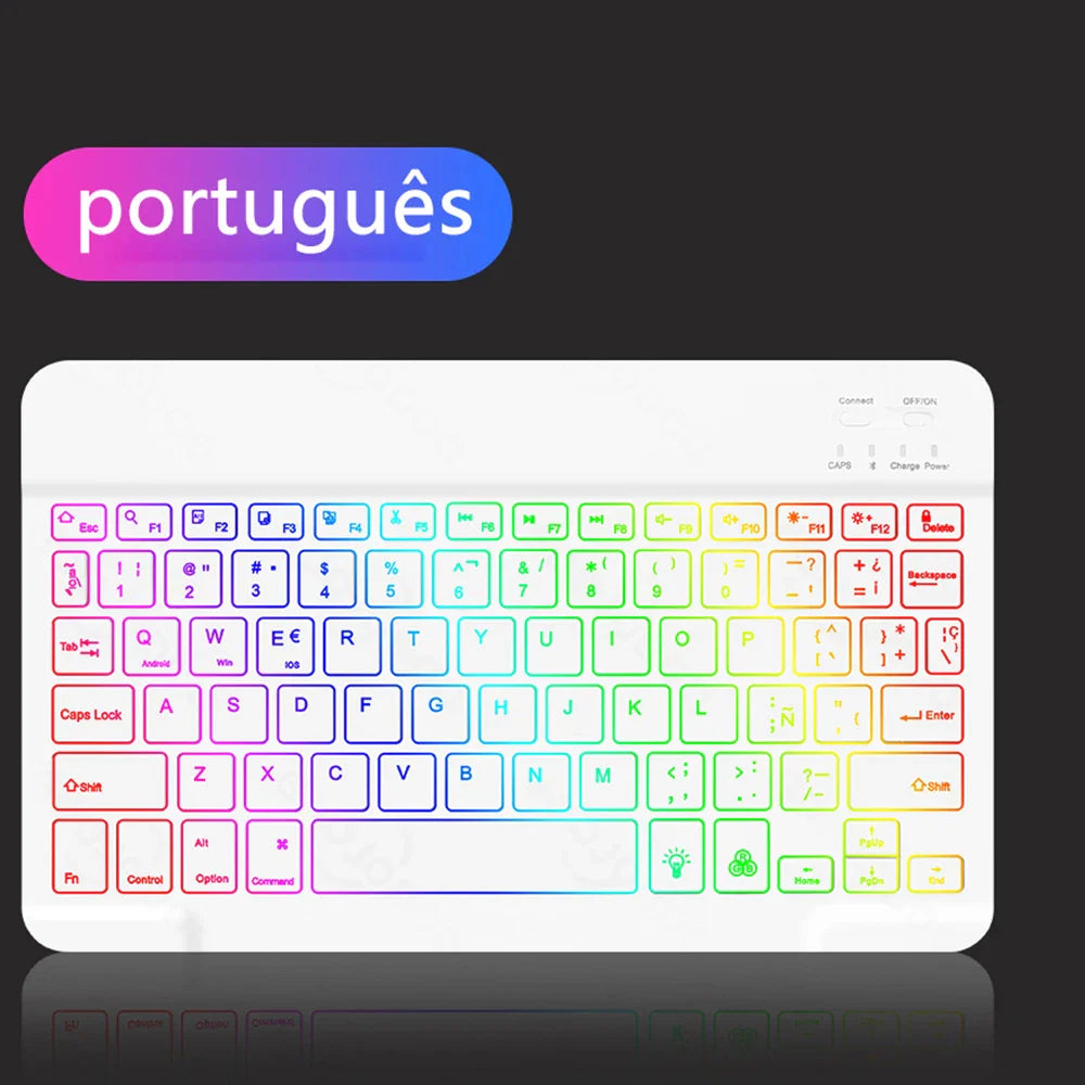 EMTRA Clavier et souris Bluetooth rétroéclairés pour iOS, Android, Windows, iPad, clavier portugais, clavier espagnol