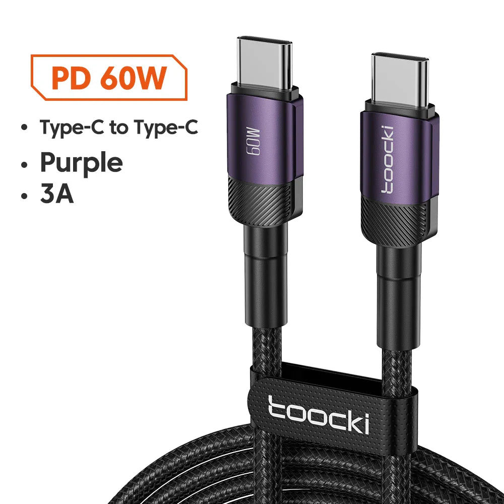 Toocki 60W/100W Type C to USB C Cable PD 3.0 Quick Charge Fast Charging Type C to Type C For Huawei Xiaomi Samsung Laptop