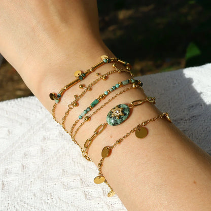 YACHAN 18K Gold PVD Plated Stainless Steel Chain Bracelets for Women Charm African Turquoise Natural Stone Trendy Jewelry Gift
