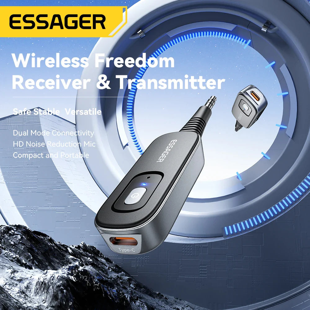 Essager Récepteur/émetteur audio Bluetooth 2 en 1 Adaptateur audio Bluetooth 5.1 sans fil 3,5 mm AUX stéréo pour écouteurs TV Voiture