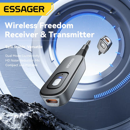 Essager Récepteur/émetteur audio Bluetooth 2 en 1 Adaptateur audio Bluetooth 5.1 sans fil 3,5 mm AUX stéréo pour écouteurs TV Voiture
