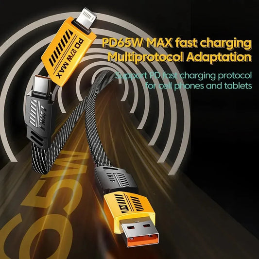 4 in 1 PD 65W 27W USB Cable Type C Dual Connector Lighting Mecha Style Fast Charging USB C Cable For iPhone 15 Samsung Xiaomi