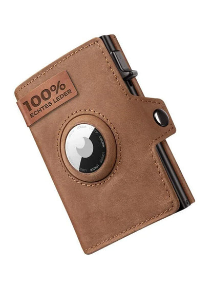 YATBEST Men's Leather Wallet With Coin Pocket AirTag Positioning Card Clip RFID Anti Magnetic Anti-Theft Card Swiping Bag