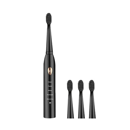 Jianpai Brosse à dents électrique acoustique classique noire et blanche pour adulte, 5 modes, chargement USB, étanche IPX7, électrique acoustique